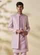 Lavender Jacket Style Indowestern Set With Embroidery